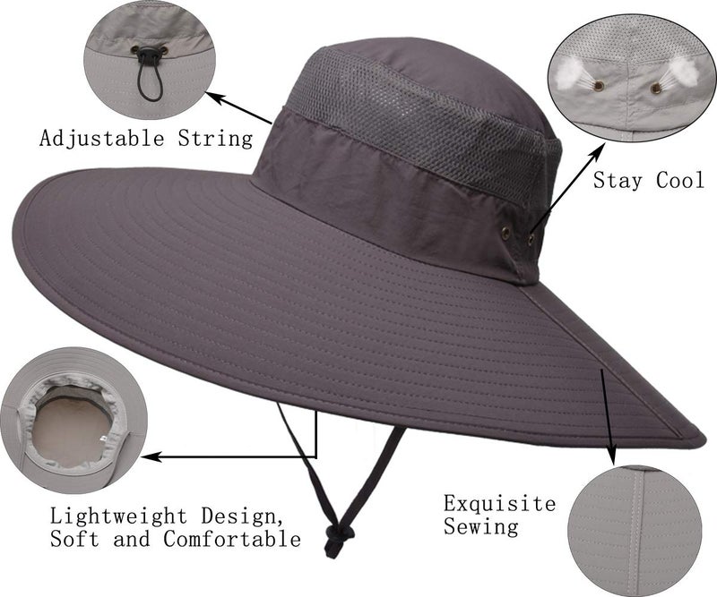 Leotruny Super Wide Brim Bucket Hat UPF50+ Waterproof Sun Hat for Fishing Hiking Camping (C05-Gray) - Image 4